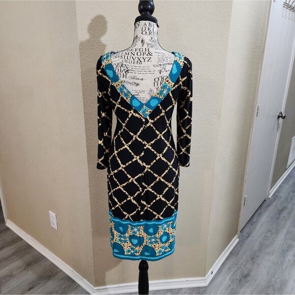 Muse black and‎ teal long sleeve bodycon dress size 2 XS - Picture 2 of 6